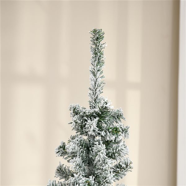 Arbre de Noël pin artificiel HomCom enneigé vert étroit de 6 pi sur pied