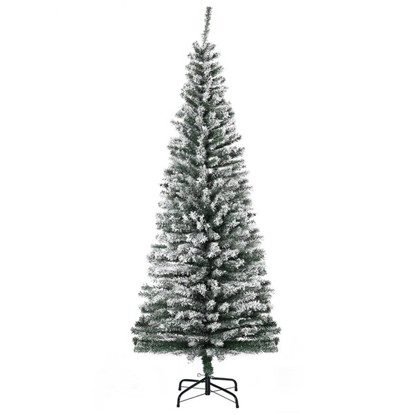 Arbre de Noël pin artificiel HomCom enneigé vert étroit de 6 pi sur pied