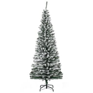 HomCom 6-ft Leg Base Pencil Pine Flocked Green Artificial Christmas Tree