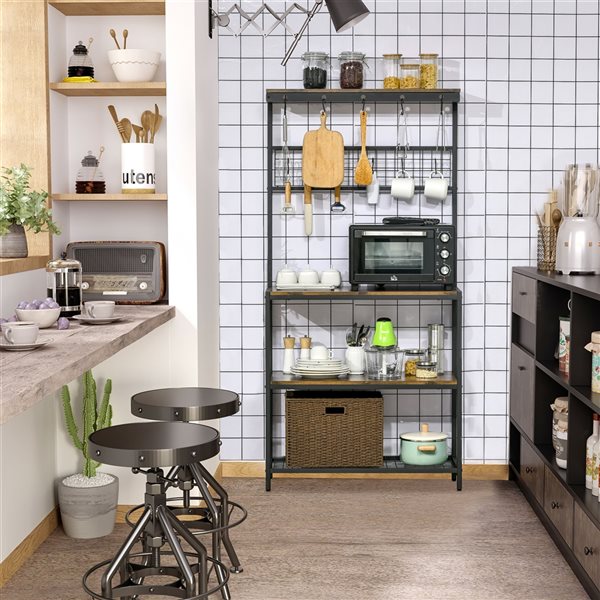 Boutique Home Étagère de boulanger, étagère de cuisine multifonctionnelle  avec cadre en acier, panier métallique et 6 crochets