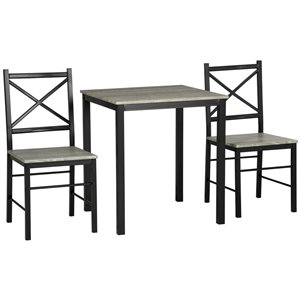 Ensemble de salle à manger HomCom gris et noir avec table carrée, ensemble de 3