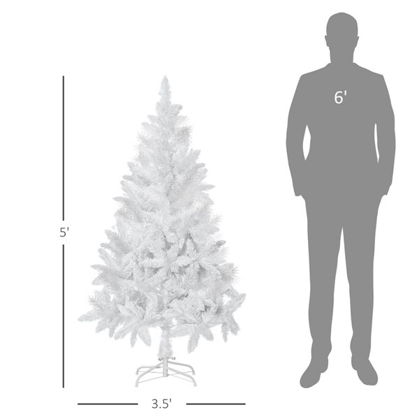 Arbre de Noël pin artificiel HomCom blanc charnu de 5 pi sur pied