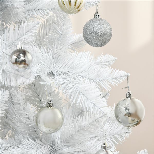 Arbre de Noël pin artificiel HomCom blanc charnu de 5 pi sur pied