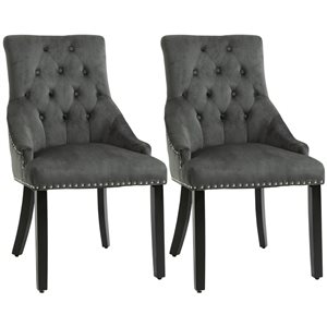 HomCom Contemporary Grey Polyester Upholstered Dining Chairs with Metal Frame - Set of 2