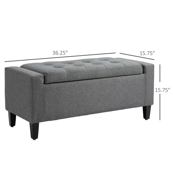 HomCom Modern Grey Polyester Blend Rectangular Ottoman with Integrated Storage