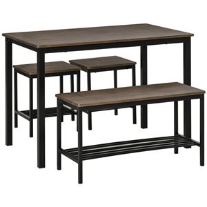 HomCom Rustic Brown Dining Set with Rectangular Table - Set of 4