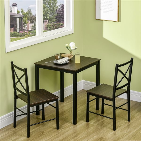 HomCom Dark Coffee and Black Dining Set with Square Table - Set of 3