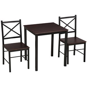 Ensemble de salle à manger HomCom café foncé et noir avec table carrée, ensemble de 3