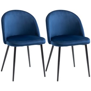 HomCom Contemporary Dark Blue Polyester Upholstered Dining Chairs with Metal Frame - Set of 2