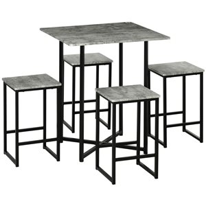 HomCom Grey Bar Height Dining Set with Square Table - Set of 5