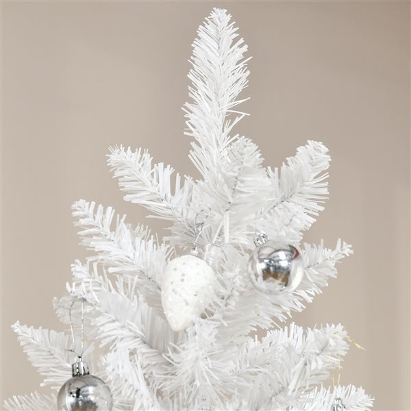 Arbre de Noël pin artificiel HomCom blanc étroit de 6 pi sur pied