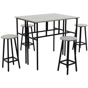 HomCom Grey Bar Height Dining Set with Rectangular Table - Set of 5