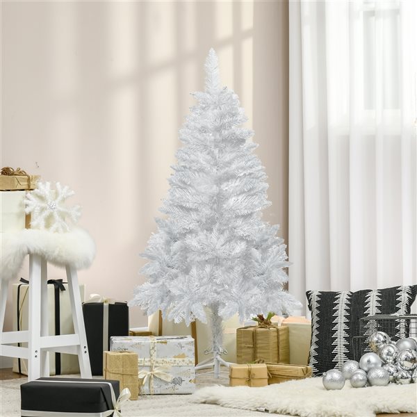 Arbre de Noël pin artificiel HomCom blanc charnu de 4 pi sur pied