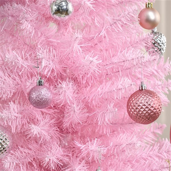 Arbre de Noël artificiel pin HomCom rose étroit de 7 pi sur pied