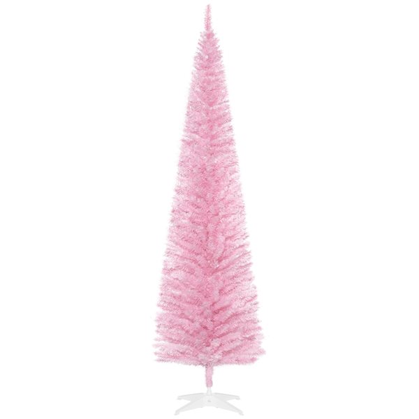 Arbre de Noël artificiel pin HomCom rose étroit de 7 pi sur pied