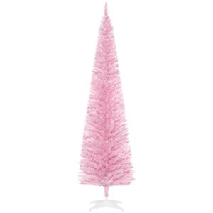 Arbre de Noël artificiel pin HomCom rose étroit de 7 pi sur pied