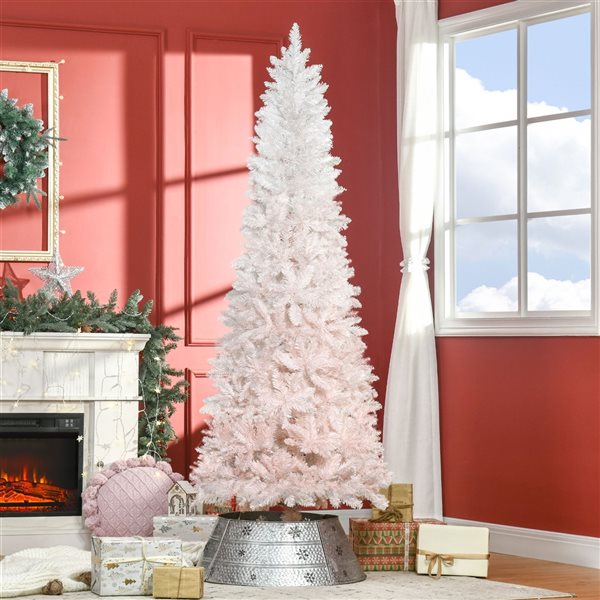 Arbre de Noël pin artificiel HomCom blanc mince de 7 pi sur pied