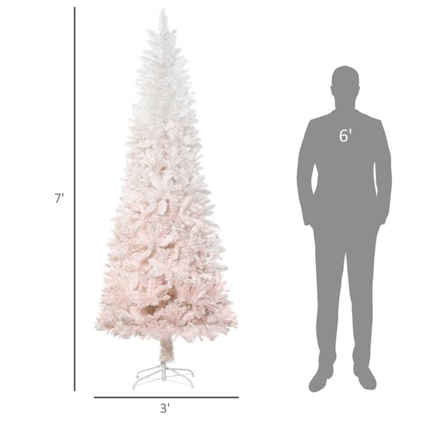 Arbre de Noël pin artificiel HomCom blanc mince de 7 pi sur pied