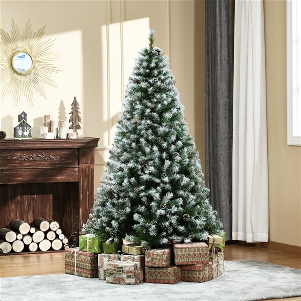 Arbre de Noël pin artificiel HomCom enneigé vert charnu de 6 pi sur pied