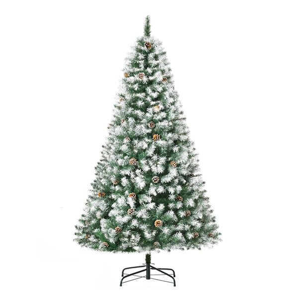 Arbre de Noël pin artificiel HomCom enneigé vert charnu de 6 pi sur pied