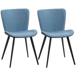 HomCom Contemporary Blue Polyester Upholstered Dining Chairs with Metal Frame - Set of 2
