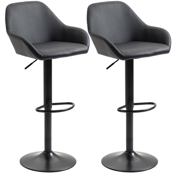 HomCom Black Adjustable Height Swivel Bar Stools - Set of 2