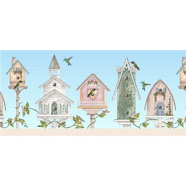 Dundee Deco 7-in Nature Blue/Pink Self-Adhesive Wallpaper Border