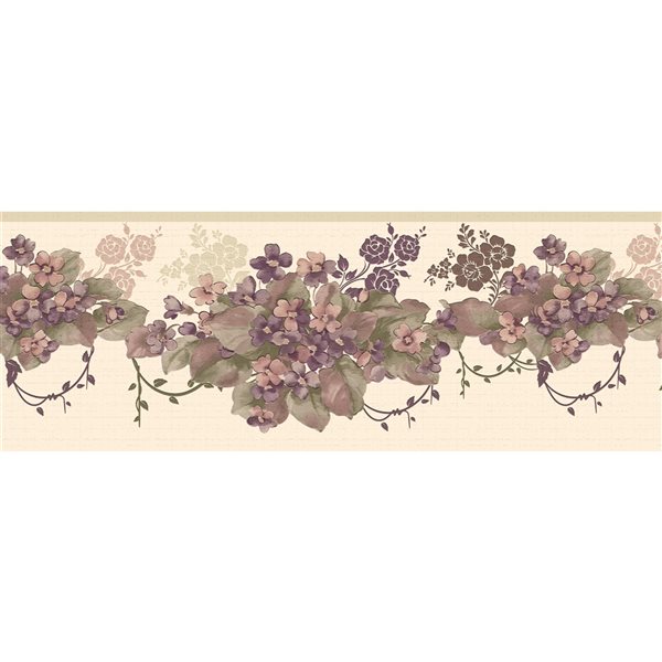 Dundee Deco 7-in Beige And Purple Self-Adhesive Wallpaper Border | RONA