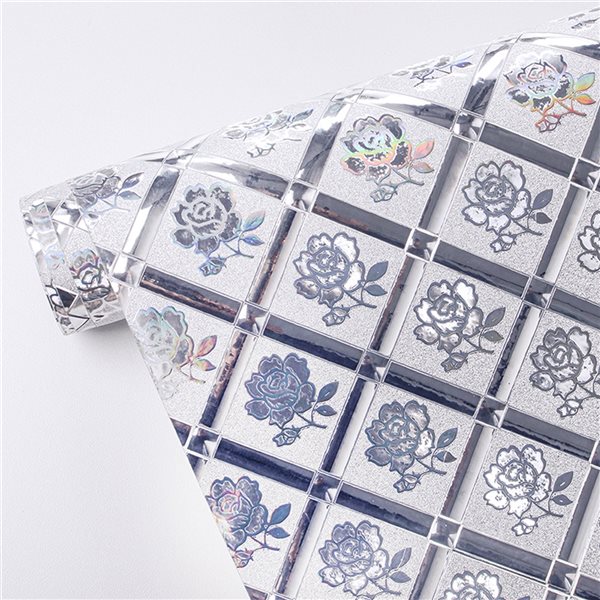 Dundee Deco Falkirk McGowen III 26.7-sq. ft. Reflective Silver Vinyl Textured Tile Peel and Stick Wallpaper