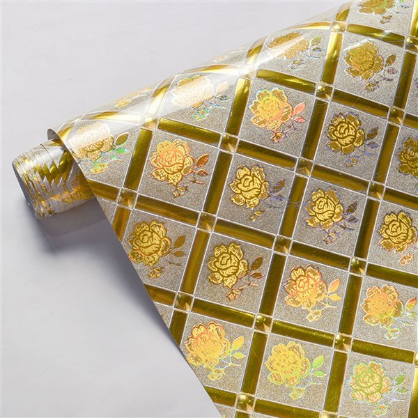 Dundee Deco Falkirk McGowen III 26.7-sq. ft. Reflective Gold Vinyl Textured Tile Peel and Stick Wallpaper