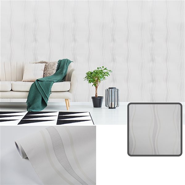 Dundee Deco Falkirk McGowen III 35.5-sq. ft. White Vinyl Paintable Textured Abstract Peel and Stick Wallpaper