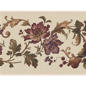 Dundee Deco 7-in Floral Brown/Burgundy Self-Adhesive Wallpaper Border