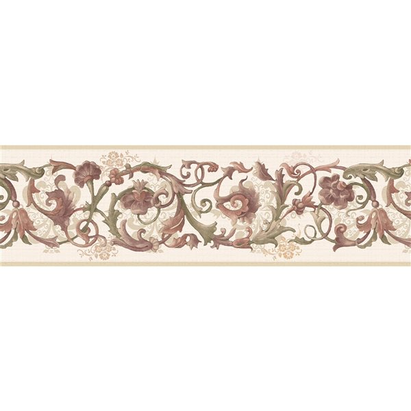 Dundee Deco 7-in Damask Green/Beige Self-Adhesive Wallpaper Border