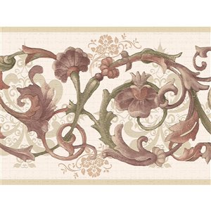 Dundee Deco 7-in Damask Green/Beige Self-Adhesive Wallpaper Border