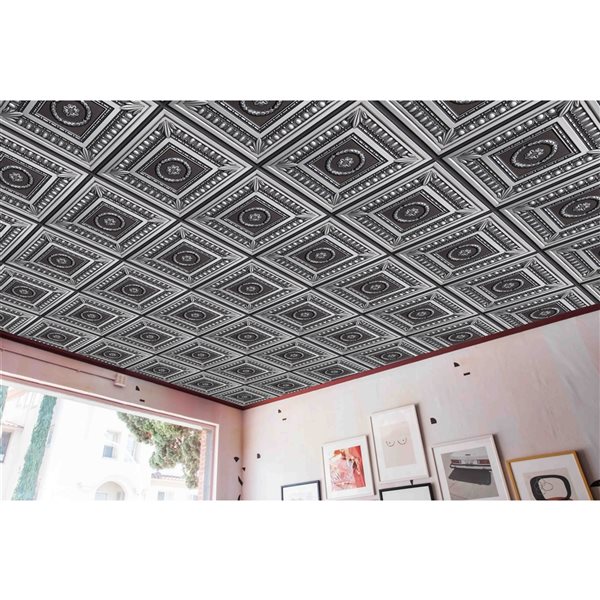 Dundee Deco Falkirk Perth Botanical 24-in x 24-in Antique Silver Surface-Mount Panel Ceiling Tiles - 50-Pack