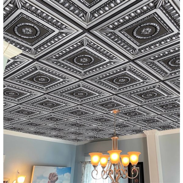 Dundee Deco Falkirk Perth Botanical 24-in x 24-in Antique Silver Surface-Mount Panel Ceiling Tiles - 50-Pack