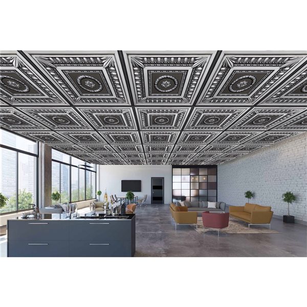 Dundee Deco Falkirk Perth Botanical 24-in x 24-in Antique Silver Surface-Mount Panel Ceiling Tiles - 50-Pack