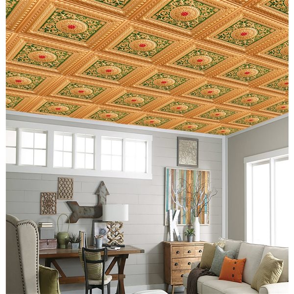 Dundee Deco Falkirk Perth 24-in x 24-in Victorian Gold, Green and Red Surface-Mount Panel Ceiling Tiles - 10-Pack