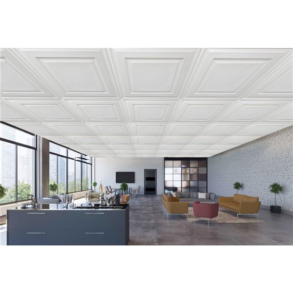 Dundee Deco Falkirk Perth 24-in x 24-in Modern Traditional Pearl White Drop Panel Ceiling Tiles - 50-Pack