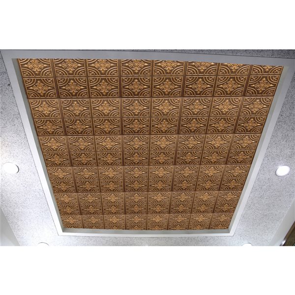 Tuile de plafond patchwork Dundee Deco Falkirk Perth de 24 po x 24 po or antique à installation en surface