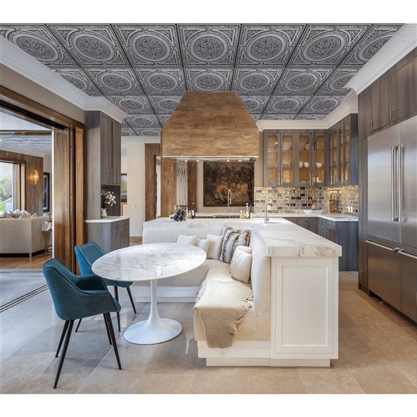 Dundee Deco Falkirk Perth 24-in x 24-in Traditional Antique Silver Surface-Mount Panel Ceiling Tiles - 25-Pack