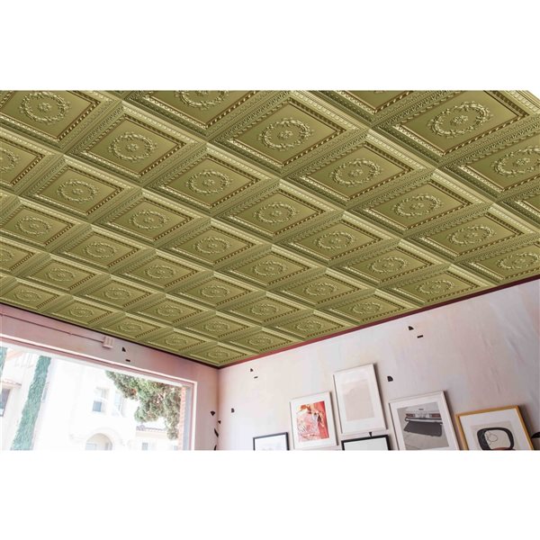 Dundee Deco Falkirk Perth 24-in x 24-in Traditional Brass Surface-Mount Panel Ceiling Tiles - 50-Pack