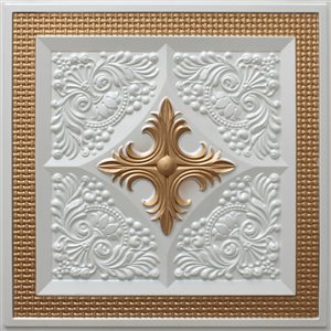 Tuile de plafond Dundee Deco Falkirk Perth florale moderne blanc nacré et or de 24 po x 24 po à installation en surface