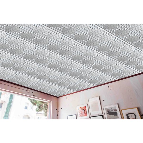 Dundee Deco Falkirk Perth 24-in x 24-in Modern Patchwork Silver Surface-Mount Panel Ceiling Tiles - 50-Pack