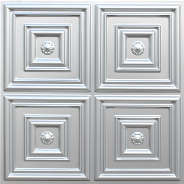 Dundee Deco Falkirk Perth 24-in x 24-in Modern Patchwork Silver Surface-Mount Panel Ceiling Tiles - 50-Pack