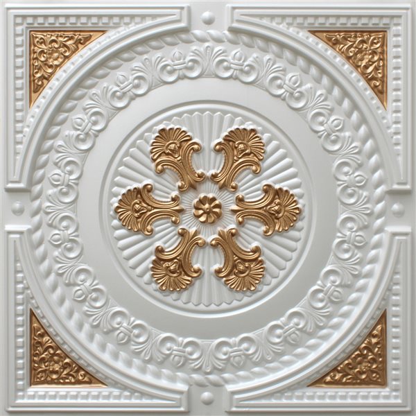 Dundee Deco Falkirk Perth 24-in x 24-in Contemporary Damask Pearl White and Gold Surface-Mount Panel Ceiling Tile