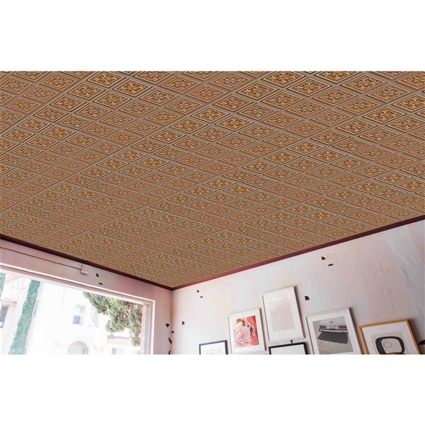 Tuiles de plafond Dundee Deco Falkirk Perth patchwork or antique de 24 po x 24 po à installation en surface, paquet de 10