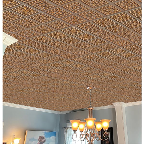 Tuiles de plafond Dundee Deco Falkirk Perth patchwork or antique de 24 po x 24 po à installation en surface, paquet de 10