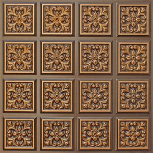Dundee Deco Falkirk Perth 24-in x 24-in Patchwork Antique Gold Surface-Mount Panel Ceiling Tiles - 10-Pack