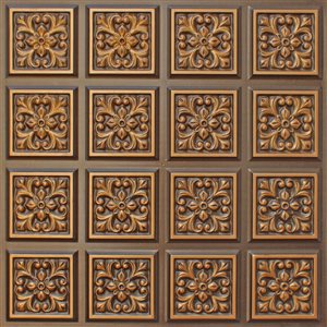 Tuiles de plafond Dundee Deco Falkirk Perth patchwork or antique de 24 po x 24 po à installation en surface, paquet de 10